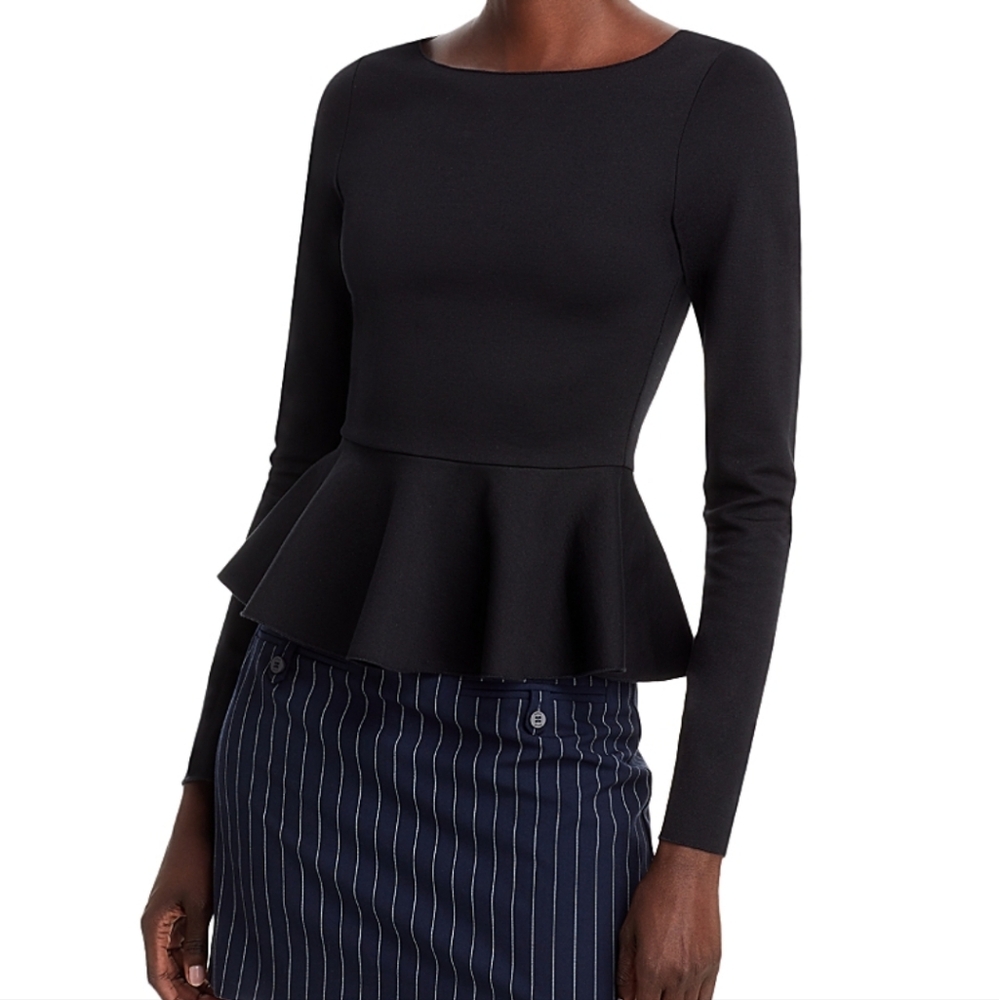Aqua Sweater Black Cashmere‎ Long Sleeve Fitted Peplum